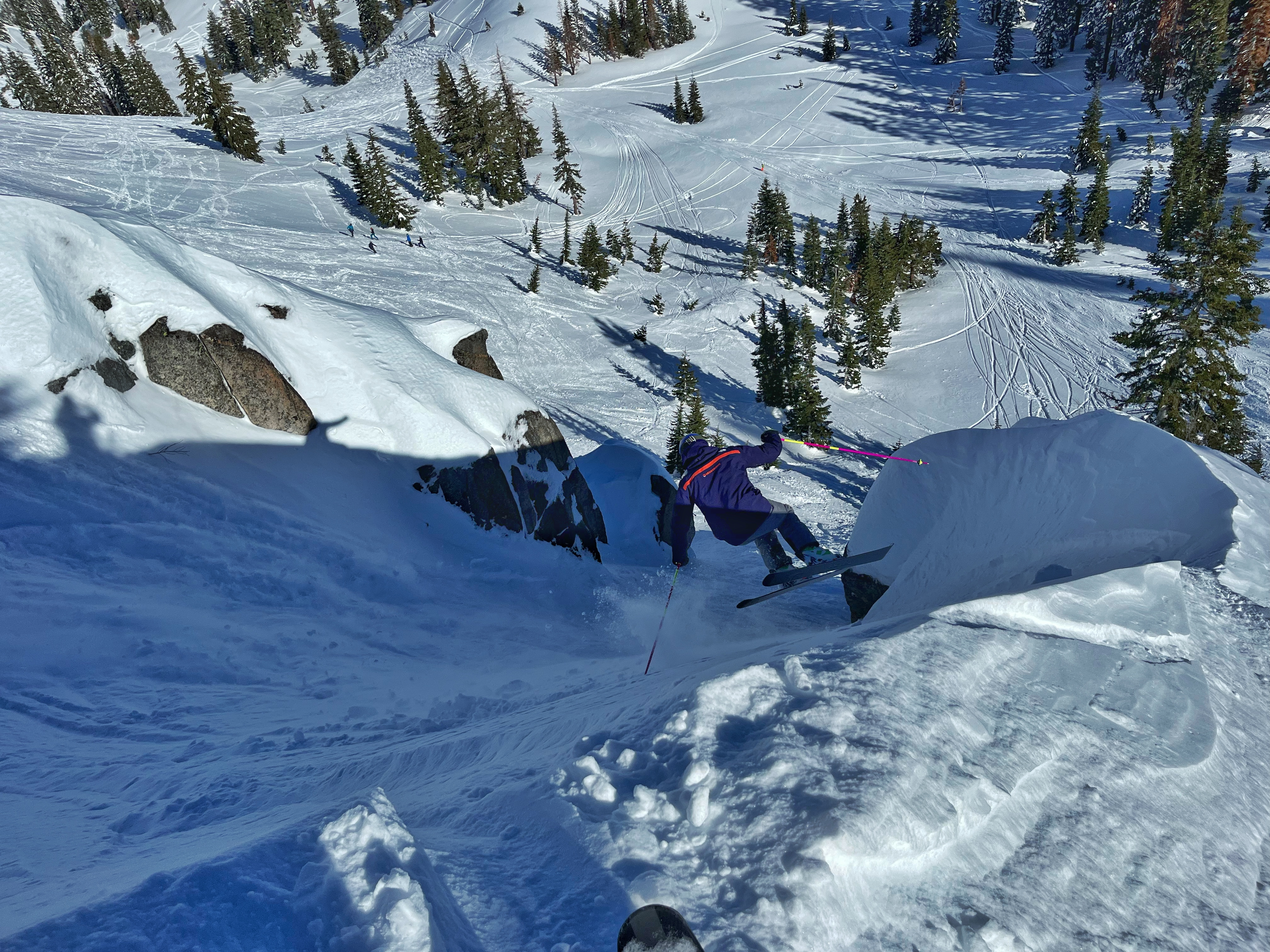 Backcountry cliff drop, Sierra Nevada