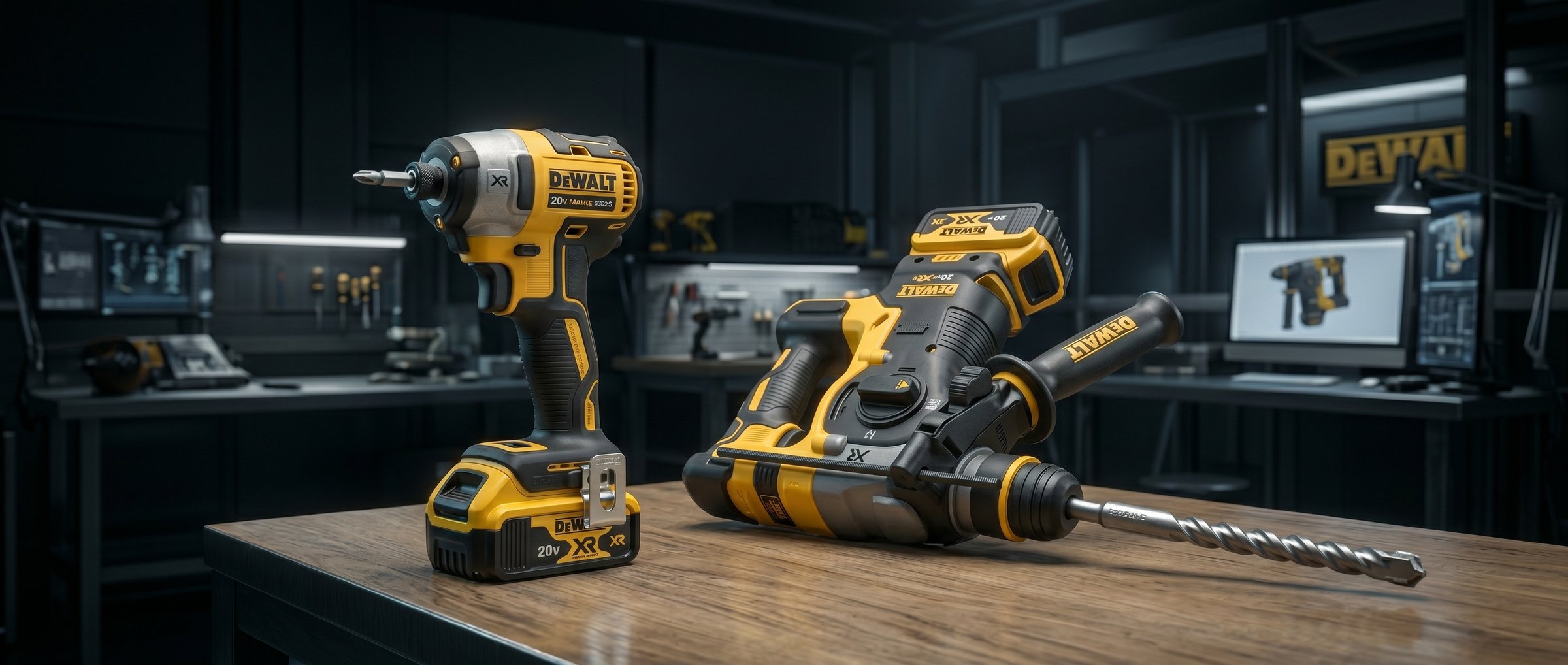 Kerr Verified Storefront — DeWalt 20V XR impact driver and rotary hammer on a workshop bench