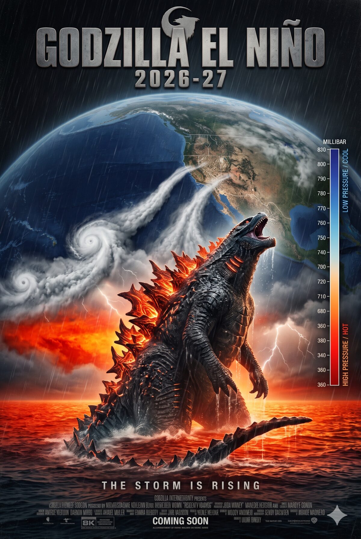 Godzilla rising from the Pacific Ocean with El Niño storm systems — NOAA confirms strongest El Niño in recorded history