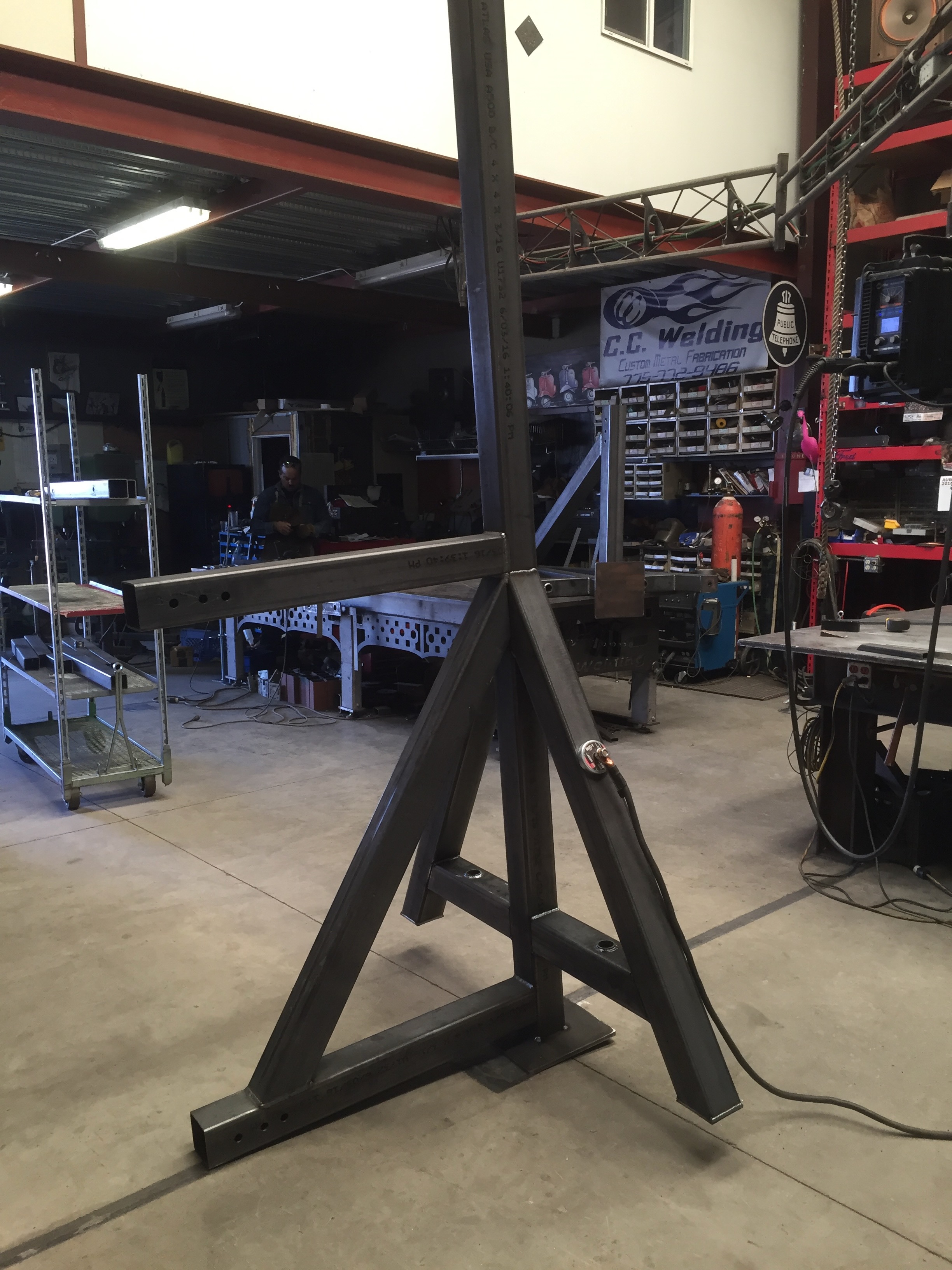 Heavy steel A-frame support structure