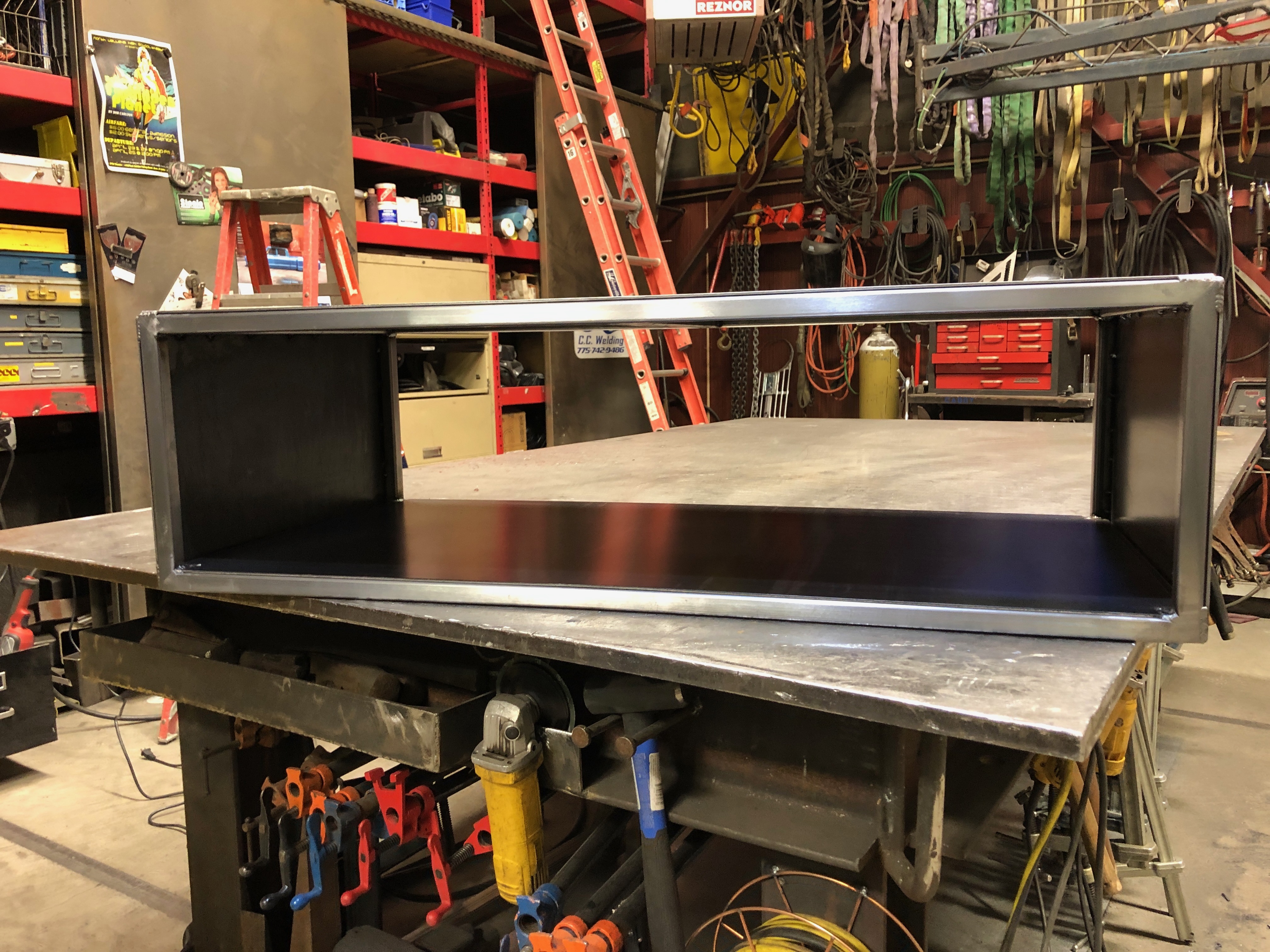 Custom steel shelf console