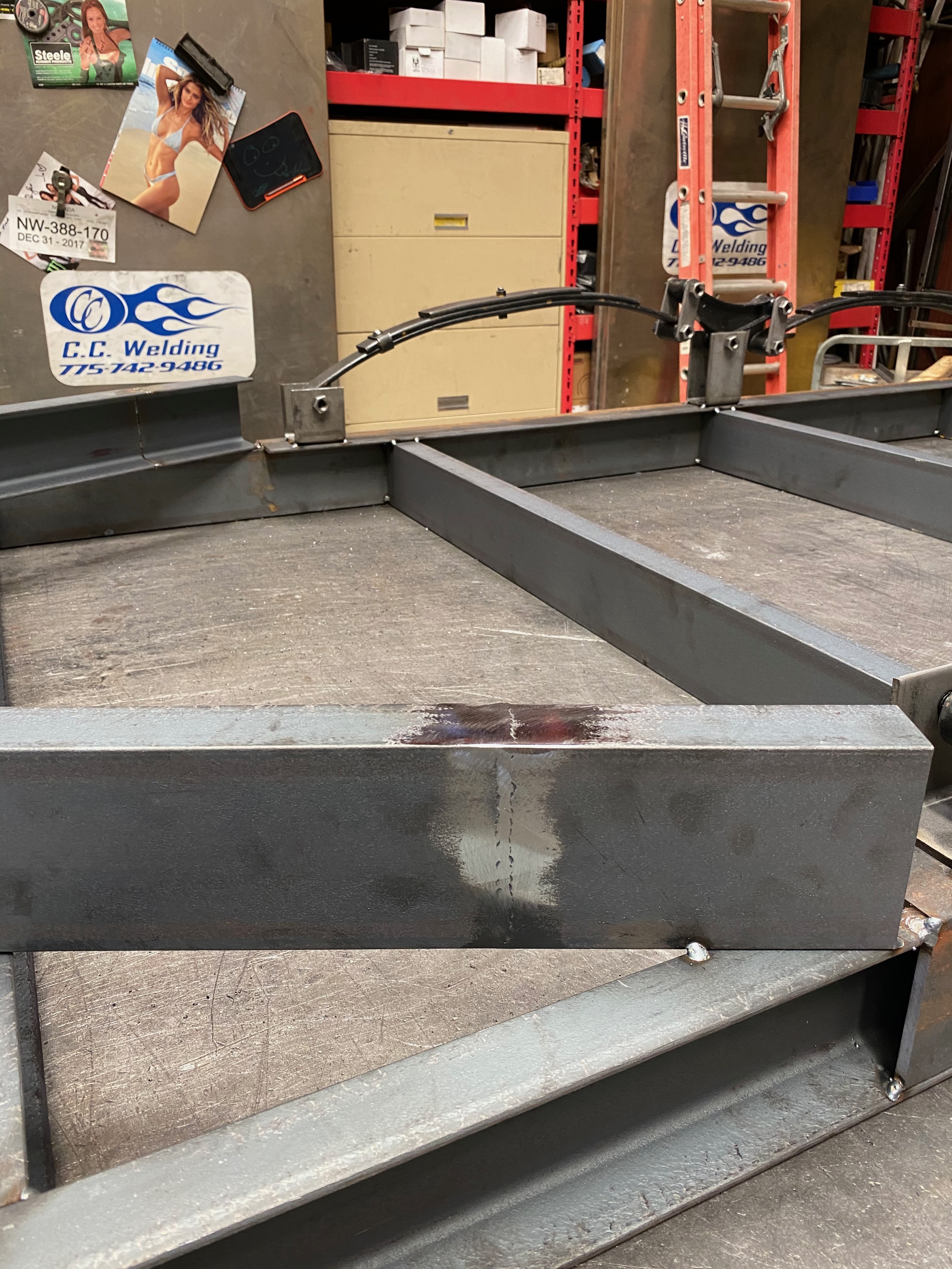 Steel frame bed closeup