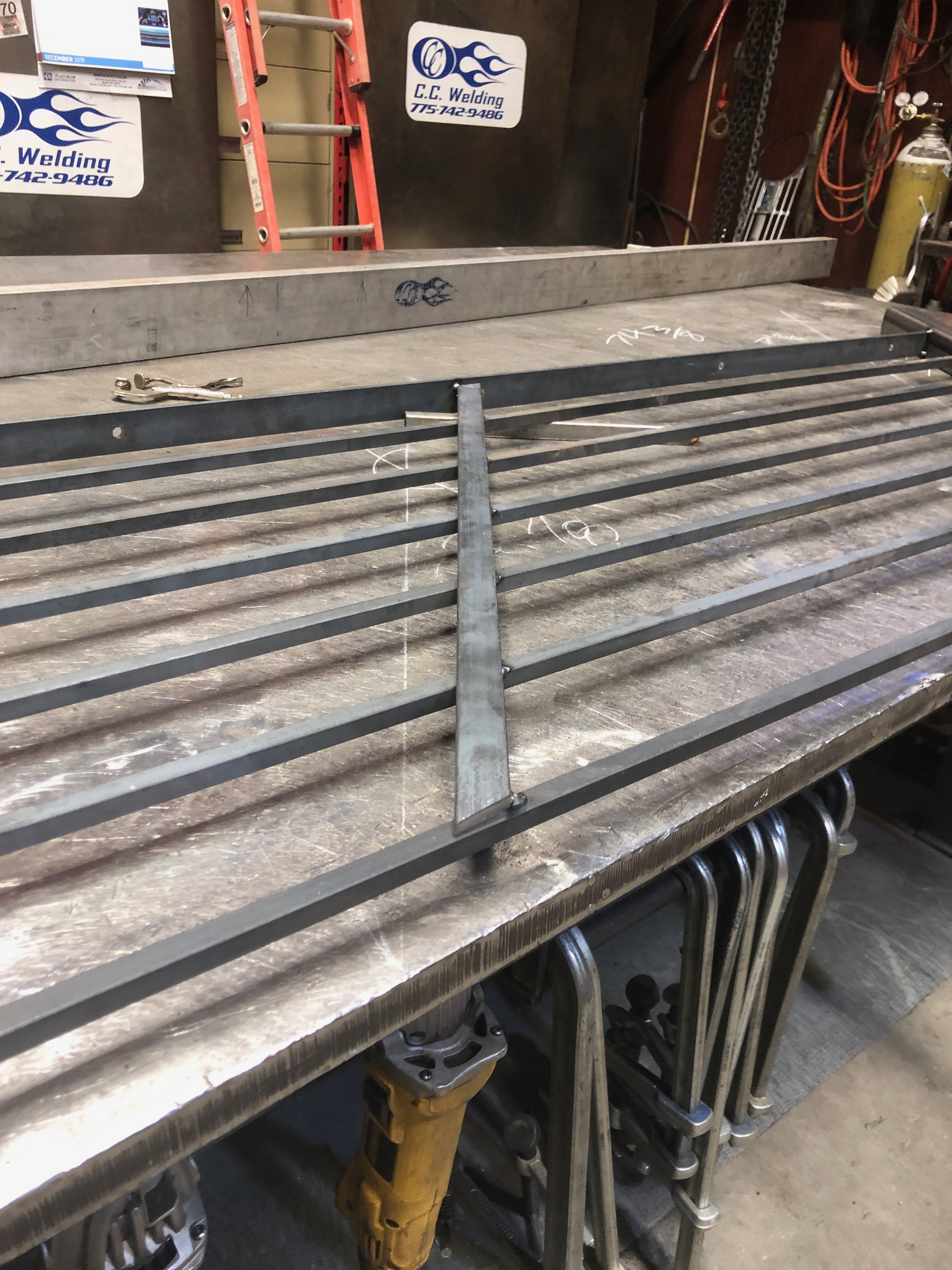 Steel bar layout on welding table
